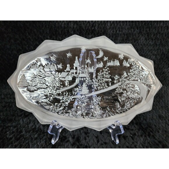 Vintage Mikasa Silent Night Crystal Tray - Small - Early 2000s - Frosted Edge - Picture 4 of 10